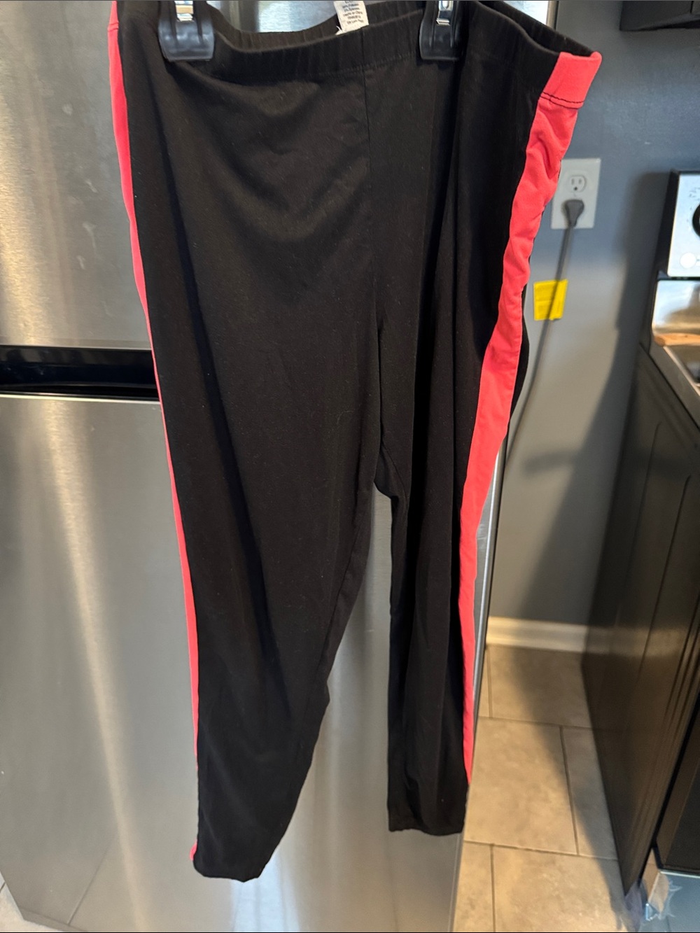 Womens Black Leggings with Pink Side Stripe